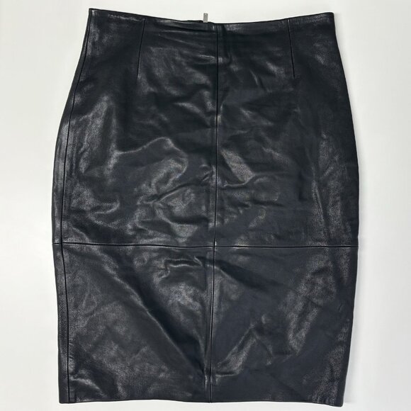 Karen Millen Black Genuine Leather Skirt (Sz 10) Lamb Leather Straight Office - Picture 3 of 6